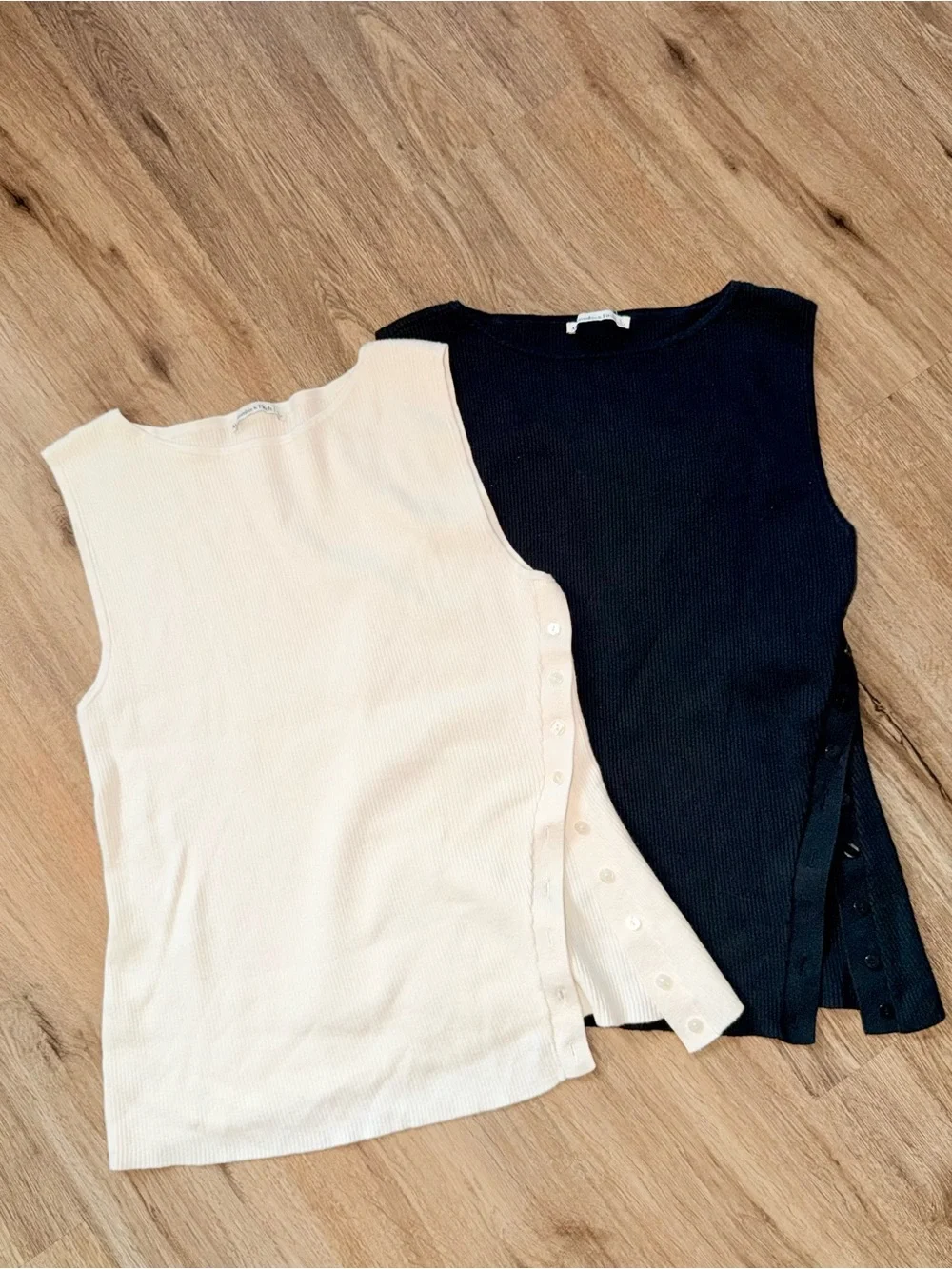 Abercrombie & Fitch Ribbed Side-Button Tank - Cream & Black Two for One - Picture 1 of 2